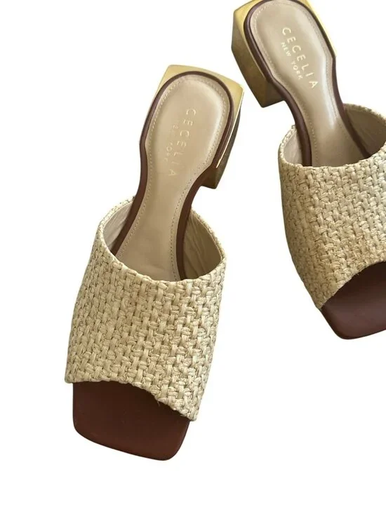 CECELIA NEW YORK Straw Gold Block Heels Sandals Size 10 - Picture 9 of 13